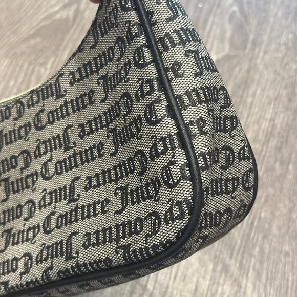Juicy Couture Monogram Black Gothic Script Fishnet Print Mini Shoulder Bag Y2K - Picture 5 of 10